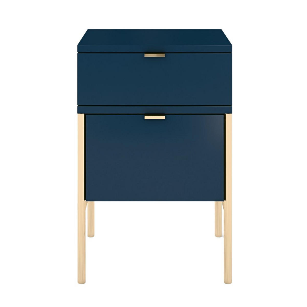 NACHTTISCH Polka, Marineblau, Goldene Details - Goldfarben/Dunkelblau, Holzwerkstoff/Metall (38/59/37cm) - Skandica
