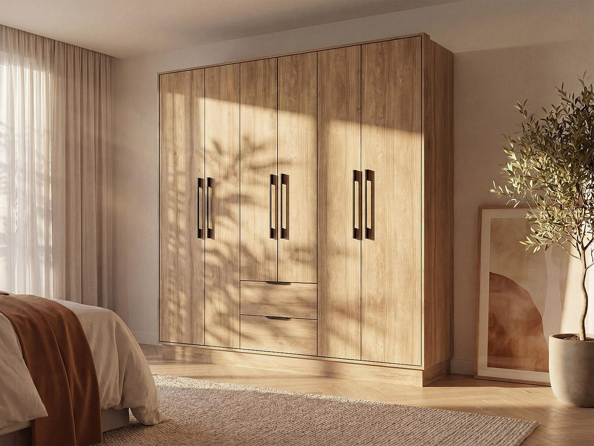 KLEIDERSCHRANK - 162 cm x 46.5 cm - Holz, Platte - Naturfarben Hell FEOVA - Naturfarben, Holz (162/182/46.5cm) - Vente-Unique
