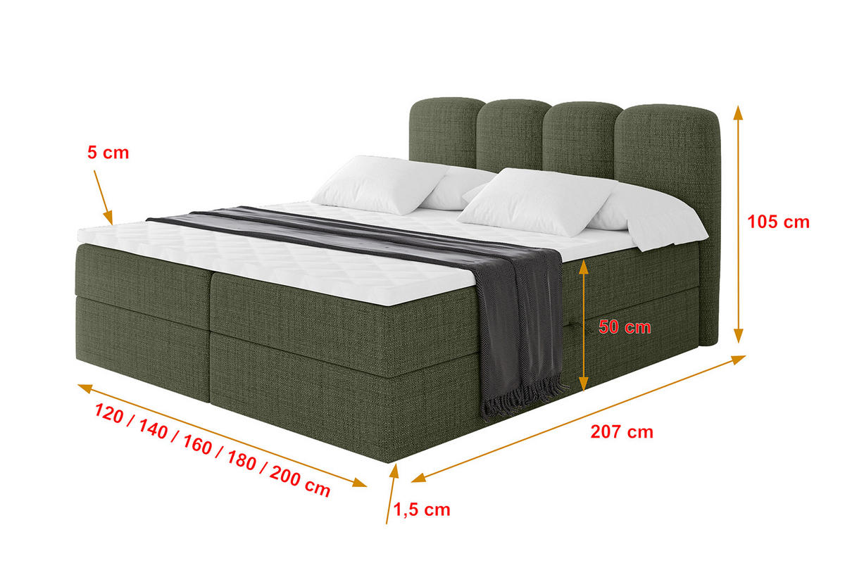 BOXBETT mit Matratze H4 - NINA - 160x200 cm - Grün - Grün, Holzwerkstoff (160/200cm) - ALTDECOR