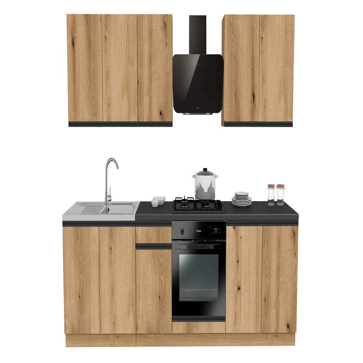 KÜCHENZEILE 260 cm mit Arbeitsplatte - SIMPLY Z17 - in Eiche - Eichefarben, Holz/Holzwerkstoff (260/212/53cm)