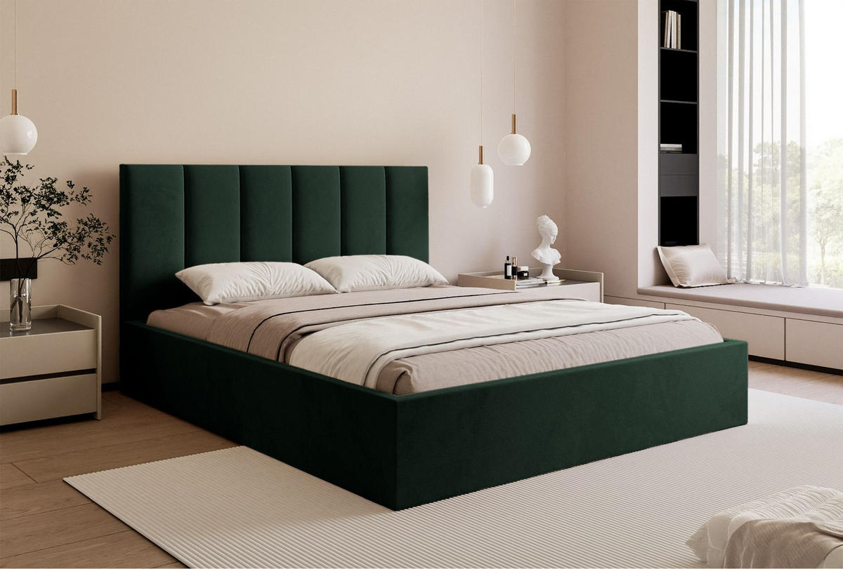 POLSTERBETT Masego Dunkelgrün, Velours, 180x200 cm - Dunkelgrün, Textil (180/200cm) - Selsey