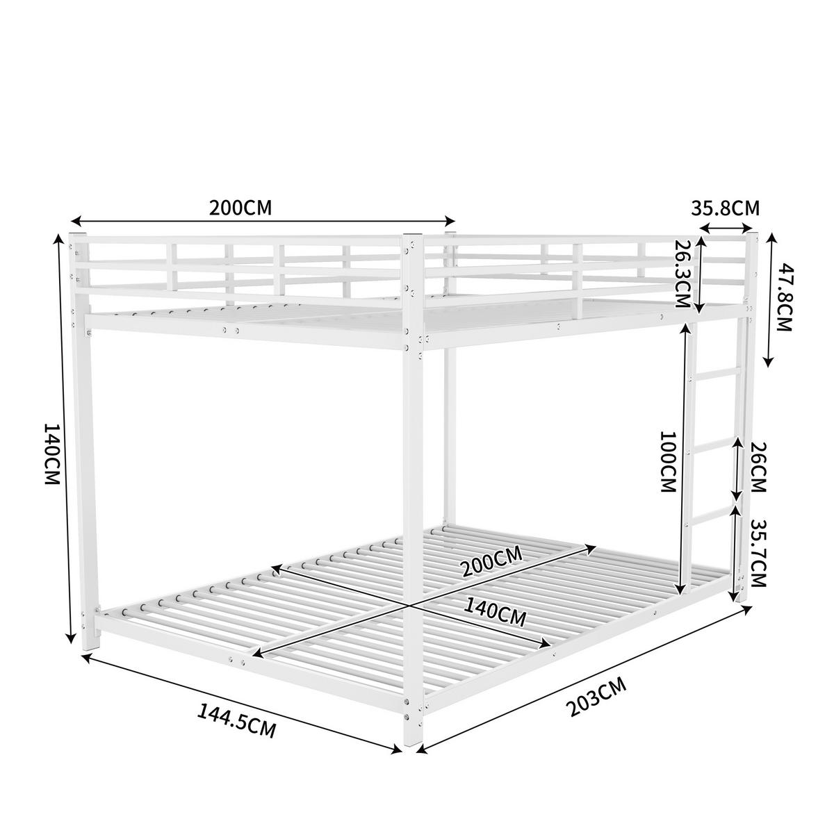 ETAGENBETT 140/200 cm aus Metall in Weiß – platzsparend und kindersicher - Weiß, Metall (140/200cm) - Flora Grace