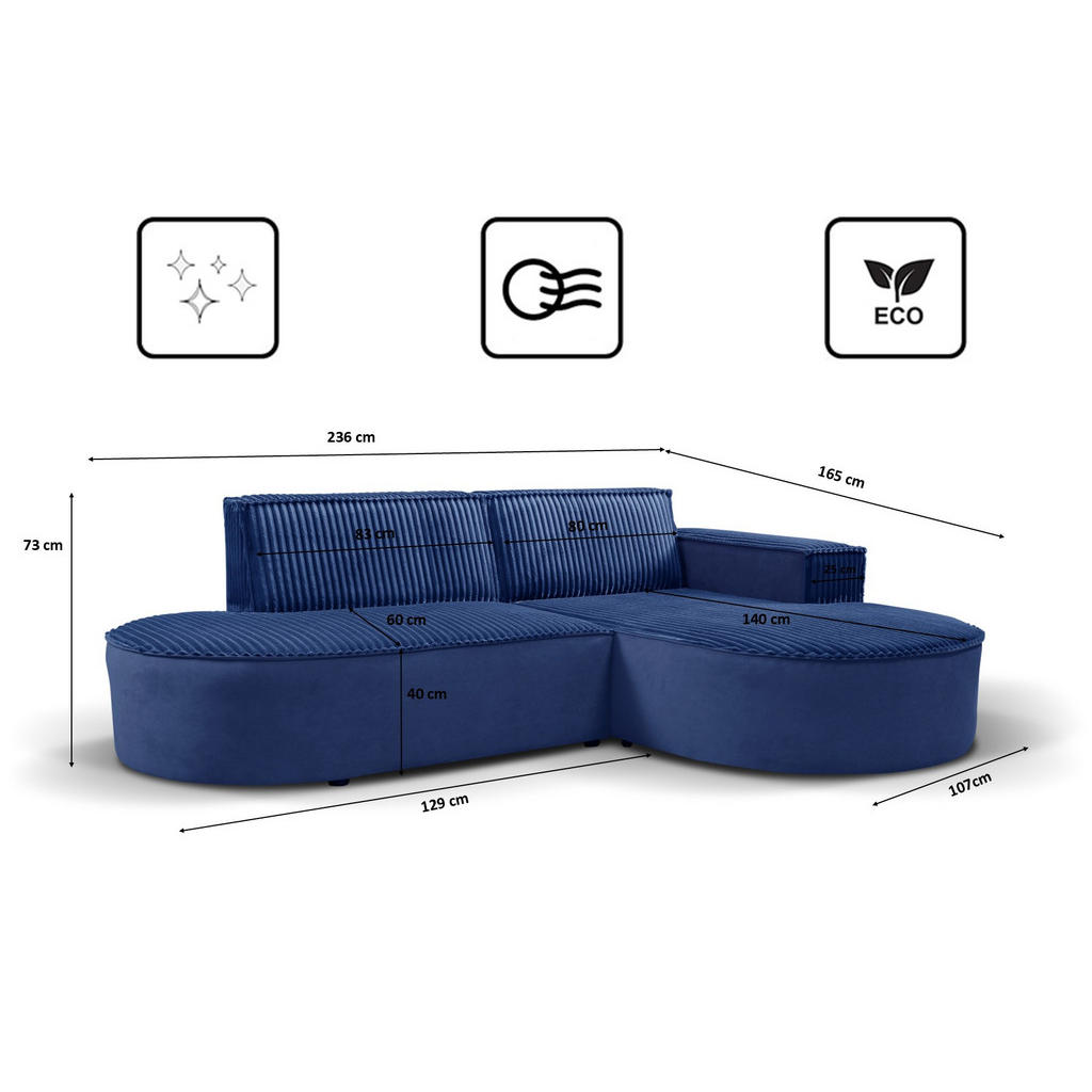 Thumbnail - Kaiser Möbel Ecksofa, Dunkelblau, Holz, L-Form, 236x165 cm, Wohnzimmer, Sofas & Couches, Wohnlandschaften, Ecksofas