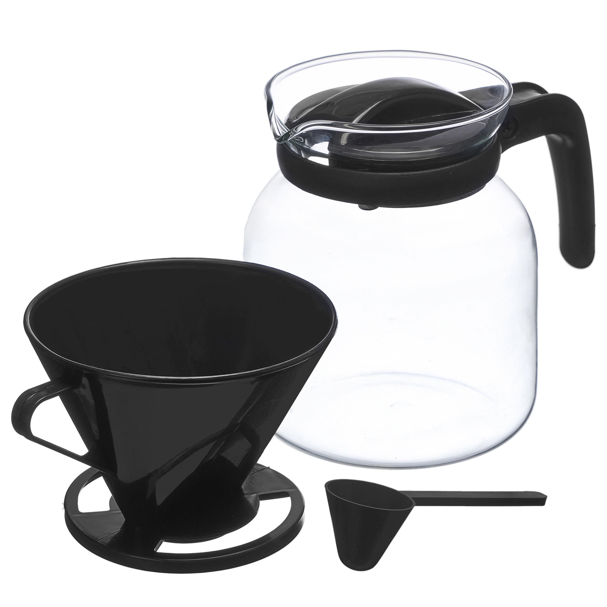 GLASKANNE mit Filter und Deckel 1,2 l - Schwarz, Glas (1.2L) - Vivalto