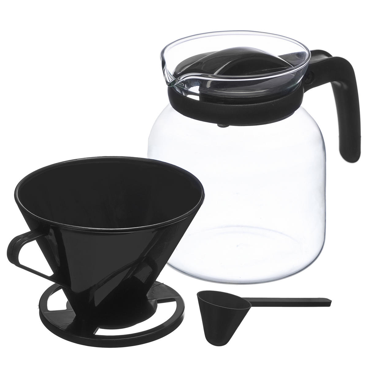 GLASKANNE mit Filter und Deckel 1,2 l - Schwarz, Glas (1.2L) - Vivalto