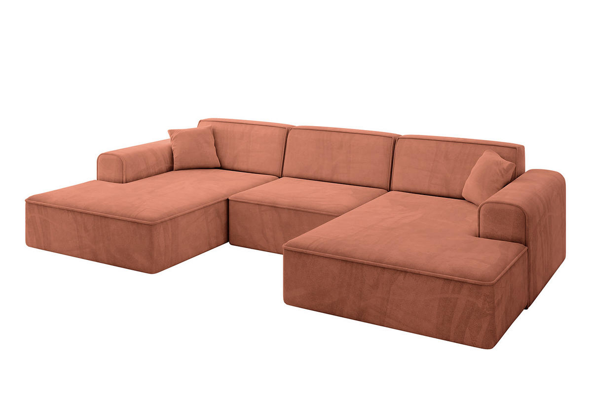 WOHNLANDSCHAFT IREA-U1-v3 - 297x165x76 cm Apricot - Koralle, Holzwerkstoff/Textil (297/76/165cm) - ALTDECOR