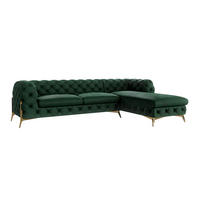 ECKSOFA Chesterfield Lexi Flasche Grün Samt, Ottomane rechts - Smaragdgrün/Goldfarben, Holz/Textil (305/200cm) - S-Style Möbel
