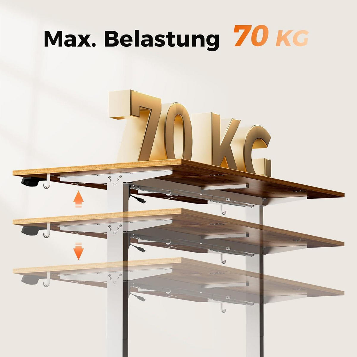 SCHREIBTISCH Höhenverstellbar Elektrisch 180 x 80 cm Hellbraun - Braun, Holzwerkstoff (180/80/75cm)