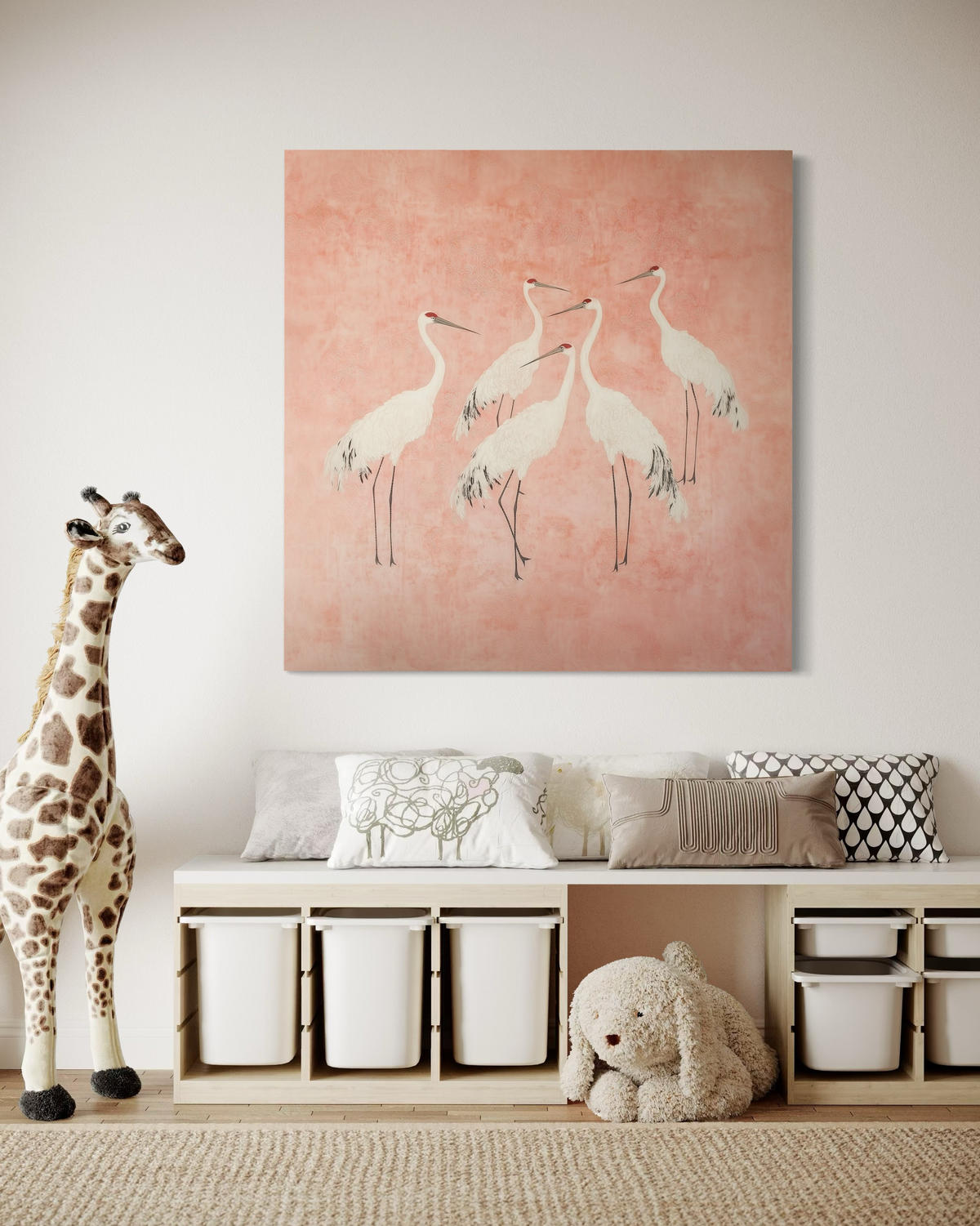 WANDBILD kraniche tiere abstrakt - Pink, Textil (50/50cm) - Feeby