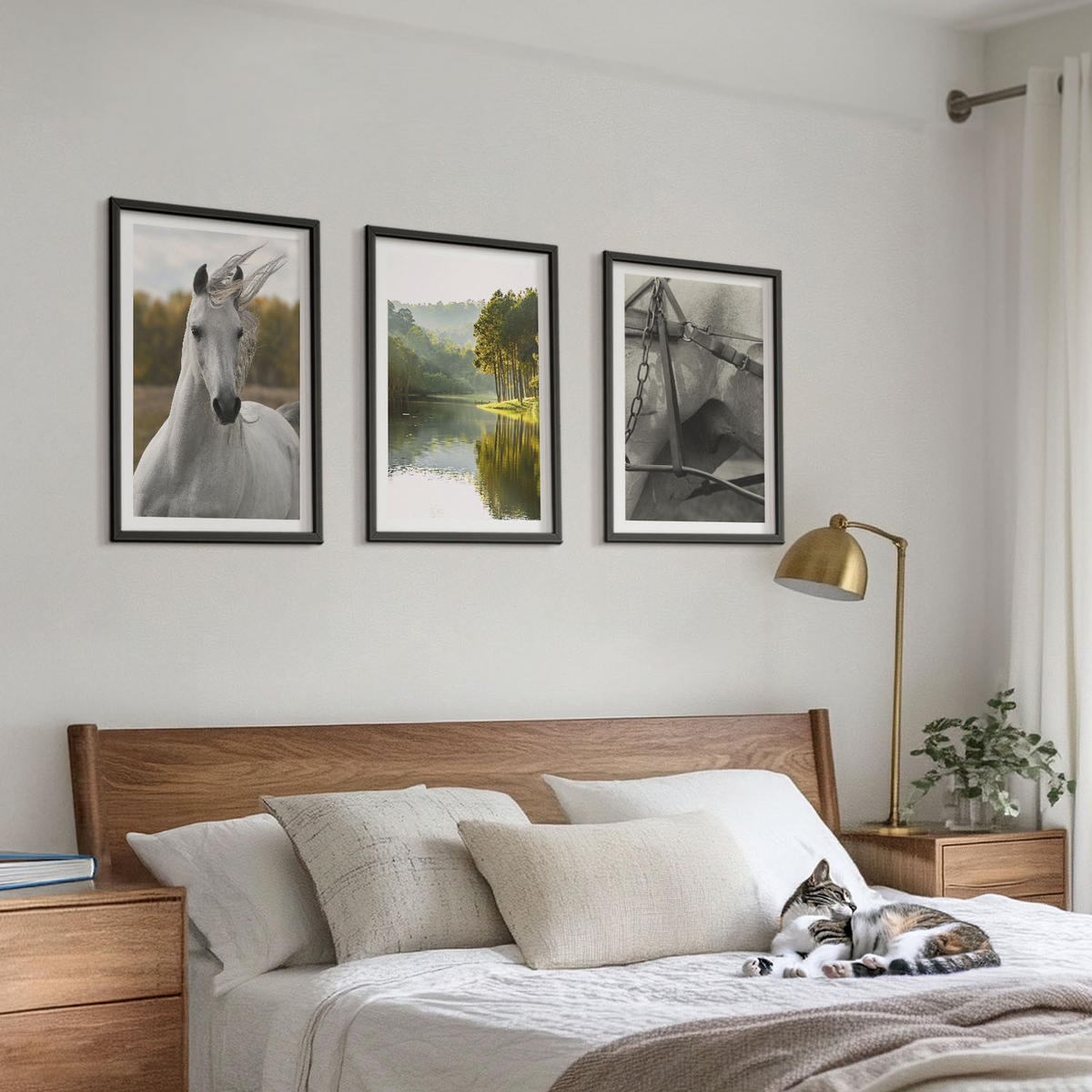 BILDER SET 3er Set - 40x60 cm Schwarzer Rahmen - Natur des Flusses White Horses - Schwarz, Kunststoff (40/60cm) - TULUP