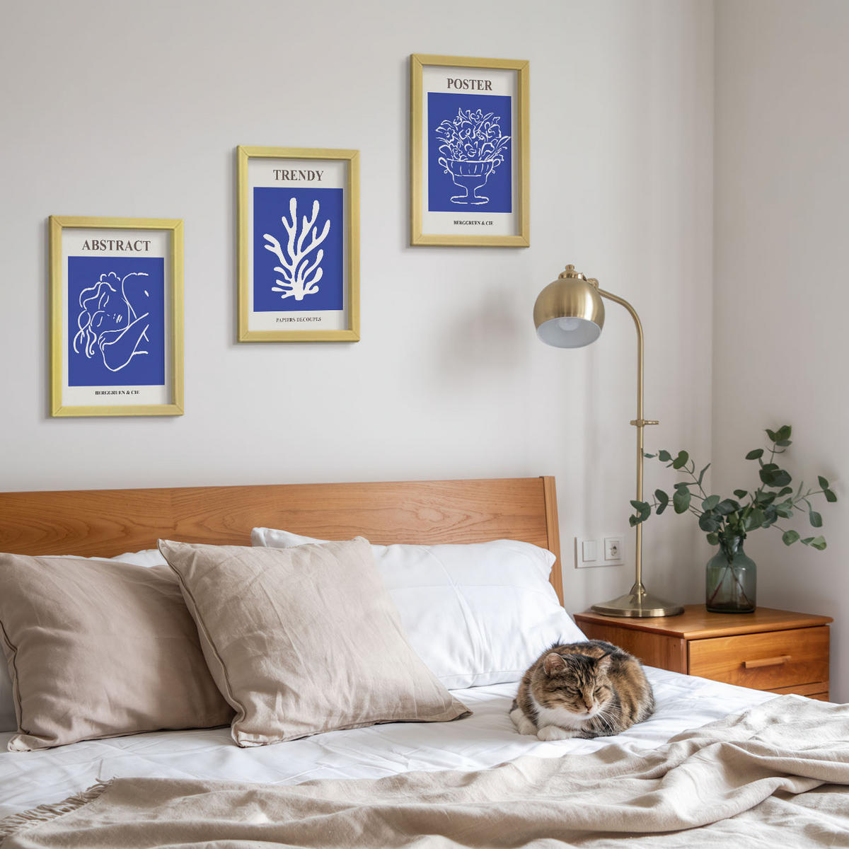 BILDER SET 3er Set - 20x30 cm Goldrahmen - Stilvolle blaue Poster - Goldfarben, Kunststoff (20/30cm) - TULUP