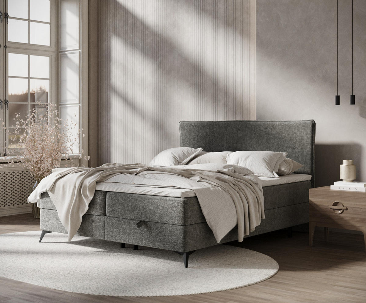 BOXBETT Peru Grau 180/200 cm im Chenille-Stoff - Schwarz/Grau, Holz/Holzwerkstoff (180/200cm) - Maison de Reve