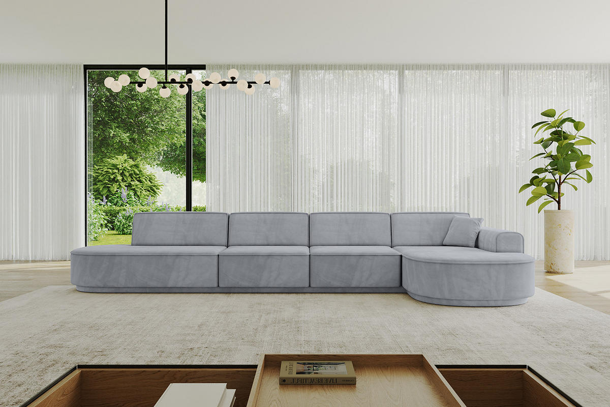 ECKSOFA Ottomane Rechts MARI-L3-v3 - 413x171x83 cm Grau Velours - Schwarz/Grau, Holzwerkstoff/Kunststoff (171/413cm) - ALTDECOR