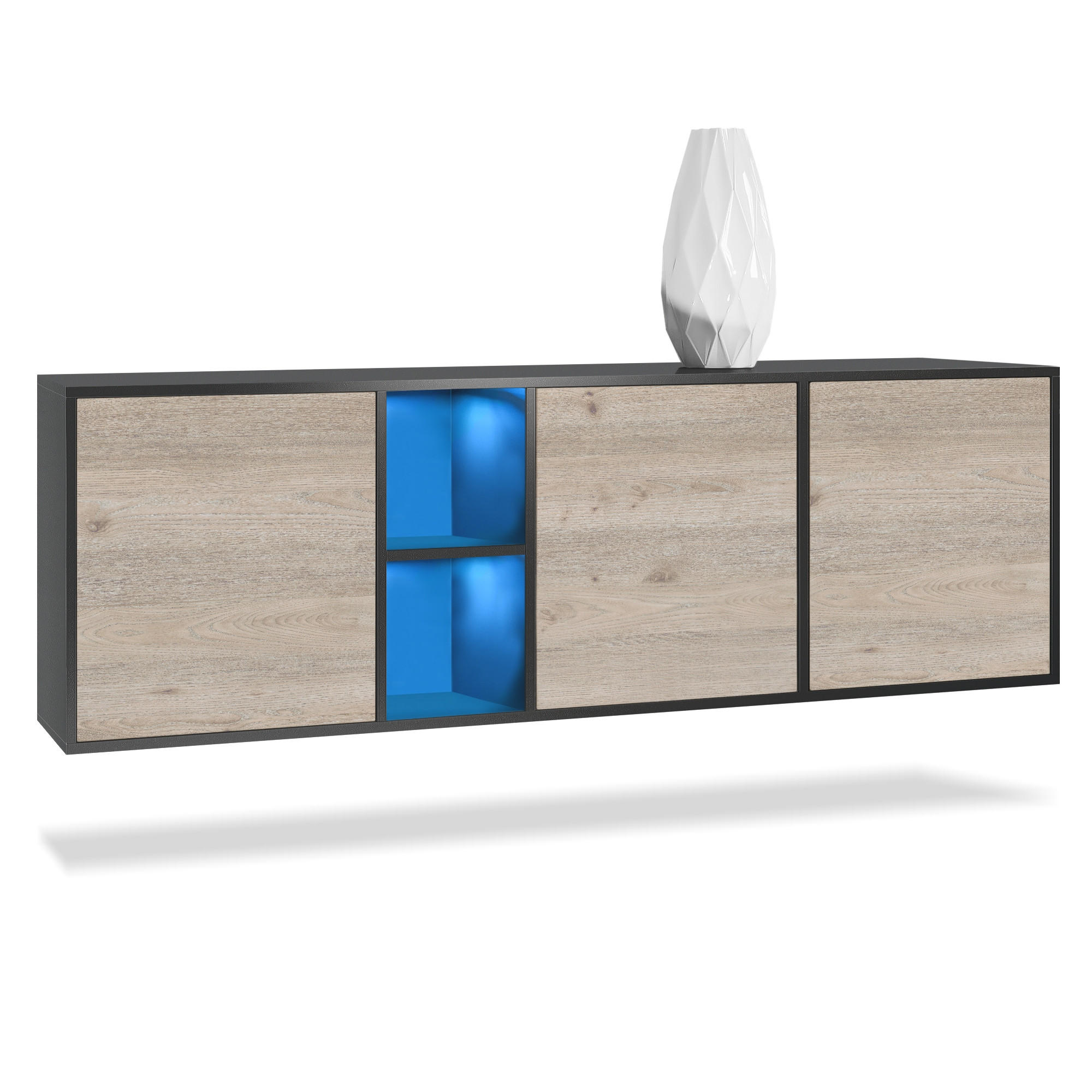 SIDEBOARD Cuba Türen in Eiche Nordic - Silbereichenfarben, Holzwerkstoff (182/53/35cm) - Vladon