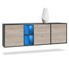 SIDEBOARD Cuba Türen in Eiche Nordic - Silbereichenfarben, Holzwerkstoff (182/53/35cm) - Vladon