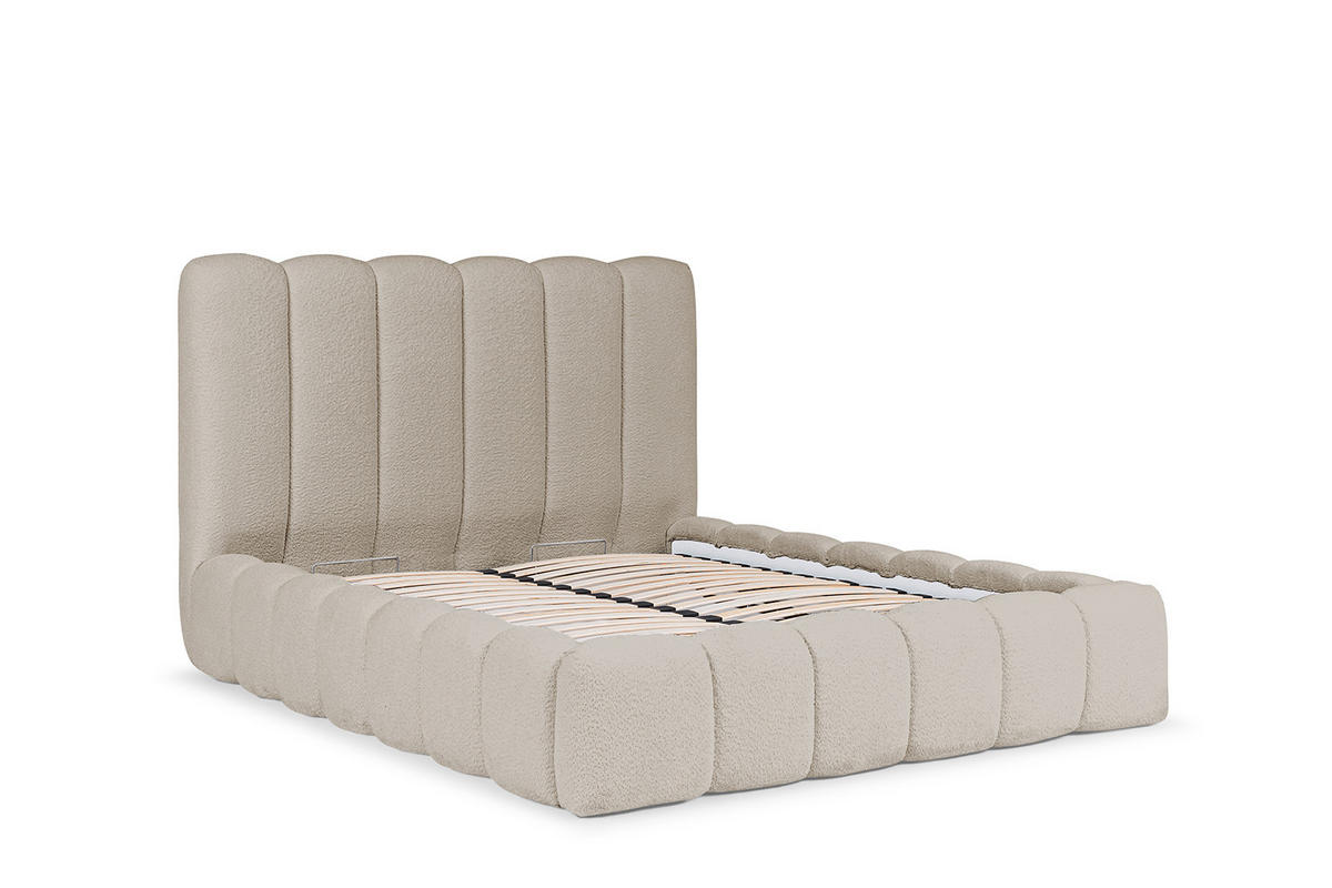 POLSTERBETT Mit Bettkasten, Chenille-Stoff Catch Me, Beige, 200x200 cm, CANDE - Beige, Holz (200/200cm) - Kaiser Möbel