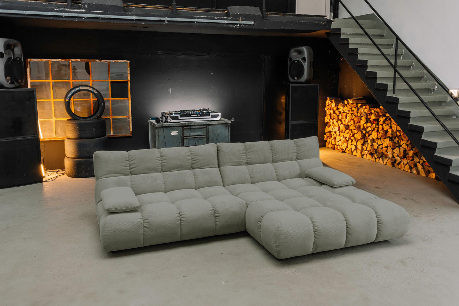 ECKSOFA VIVIEN Grün Cord - Schwarz/Olivgrün, Kunststoff/Textil (290/178cm) - KAWOLA