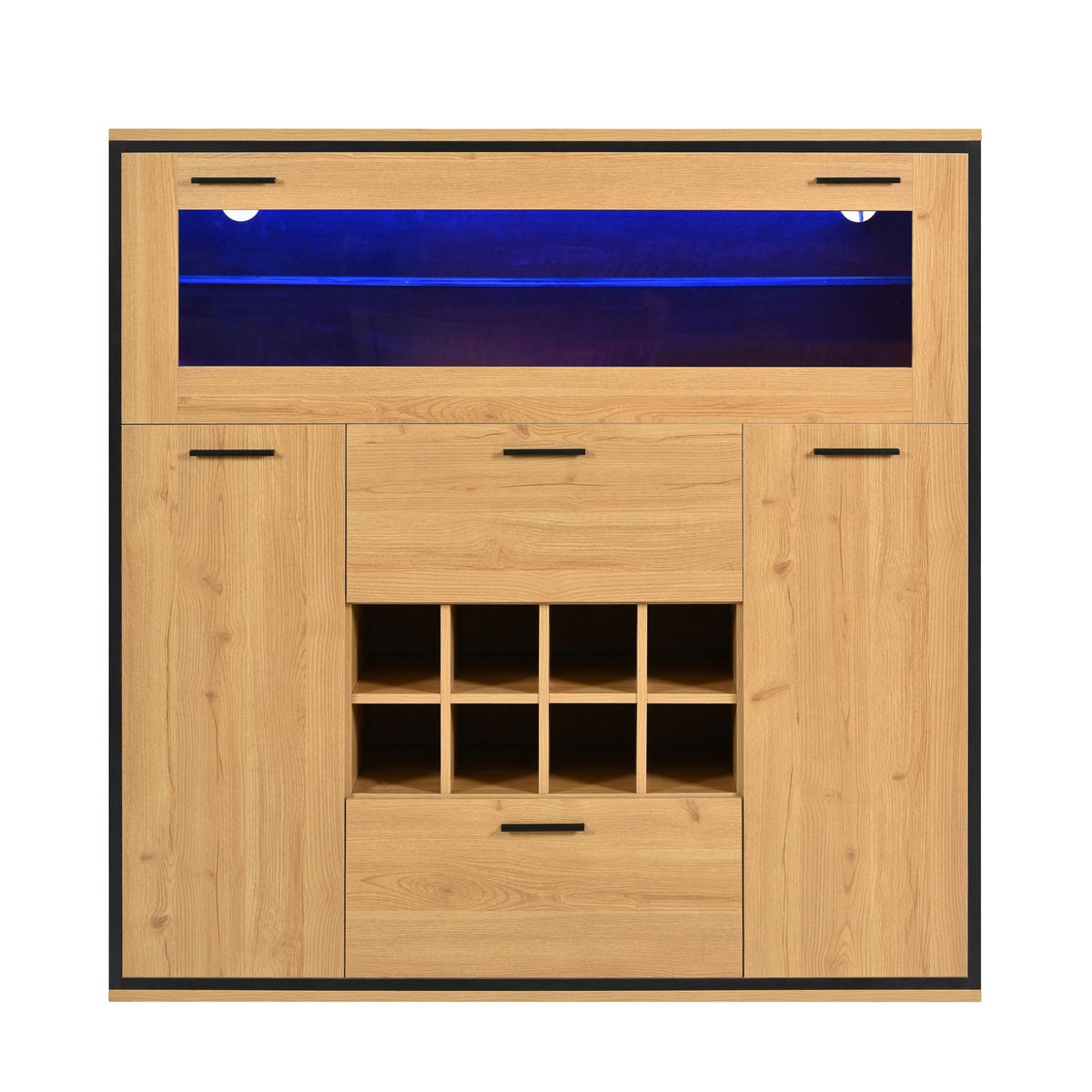 SIDEBOARD 110/38/111 cm in Natur/Schwarz mit Weinregalen und LED-Beleuchtung - Naturfarben, Holzwerkstoff (110/111/38cm) - Flora Grace