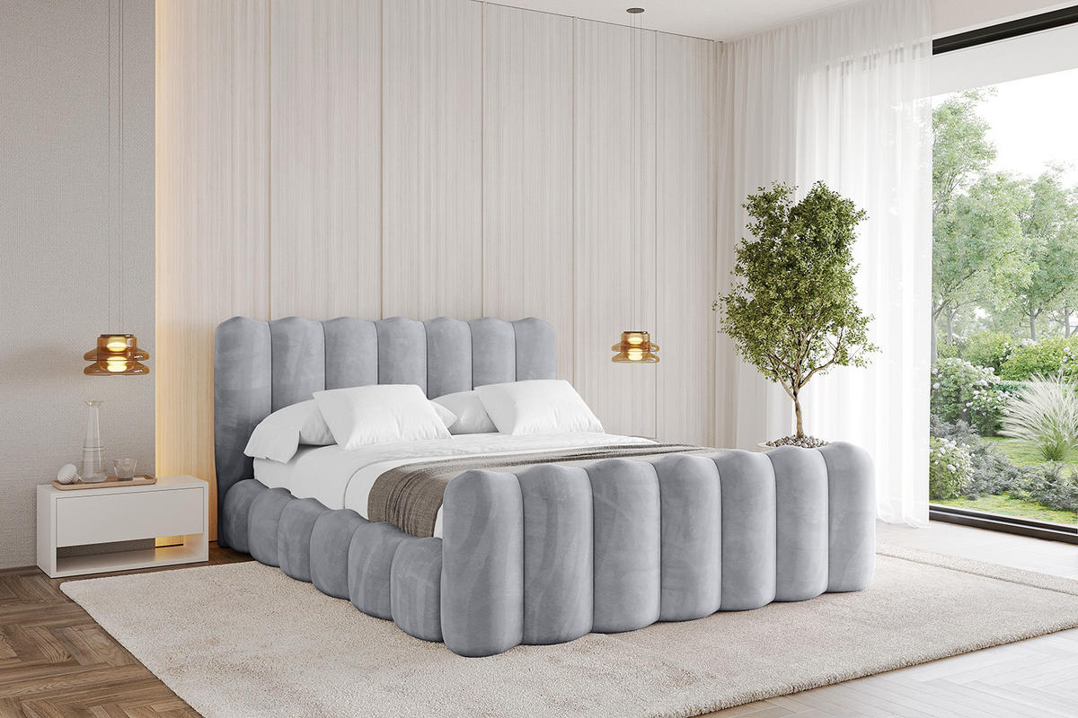 POLSTERBETT mit Bettkasten, Fußteil und Lattenrost, Boxbett ohne Matratze - SORA-Z 200x200 Hellgrau - Hellgrau, Holzwerkstoff/Textil (200/200cm) - ALTDECOR