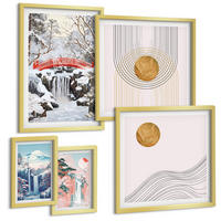 BILDER SET 5er Set - 50x50 cm & 20x30 cm & 40x60 cm Goldrahmen - Sommerliche Strandansichten in Pastellfarben - Goldfarben, Kunststoff (40/60cm) - TULUP