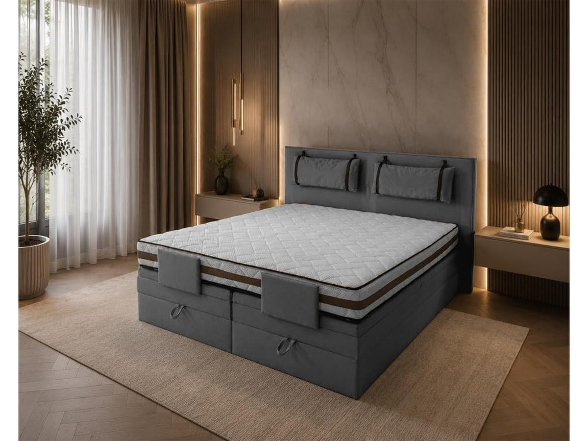BOXSPRINGBETT 180x200 cm, PORTO, Bett mit elektrisch verstellbarem Lattenrost, Loser Matratze, Dunkelgrau - Dunkelgrau, Holz/Kunststoff (180/200cm) - Trada