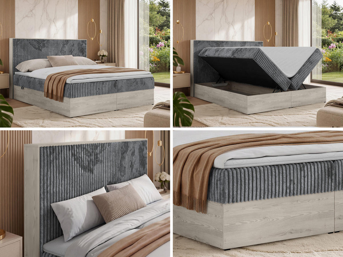 POSTEL BOXSPRING NORDIC 140/200 - Šedá Manšestr - Topper Visco - H3 - šedá/černá, textil/plast (140/200cm) - MKS