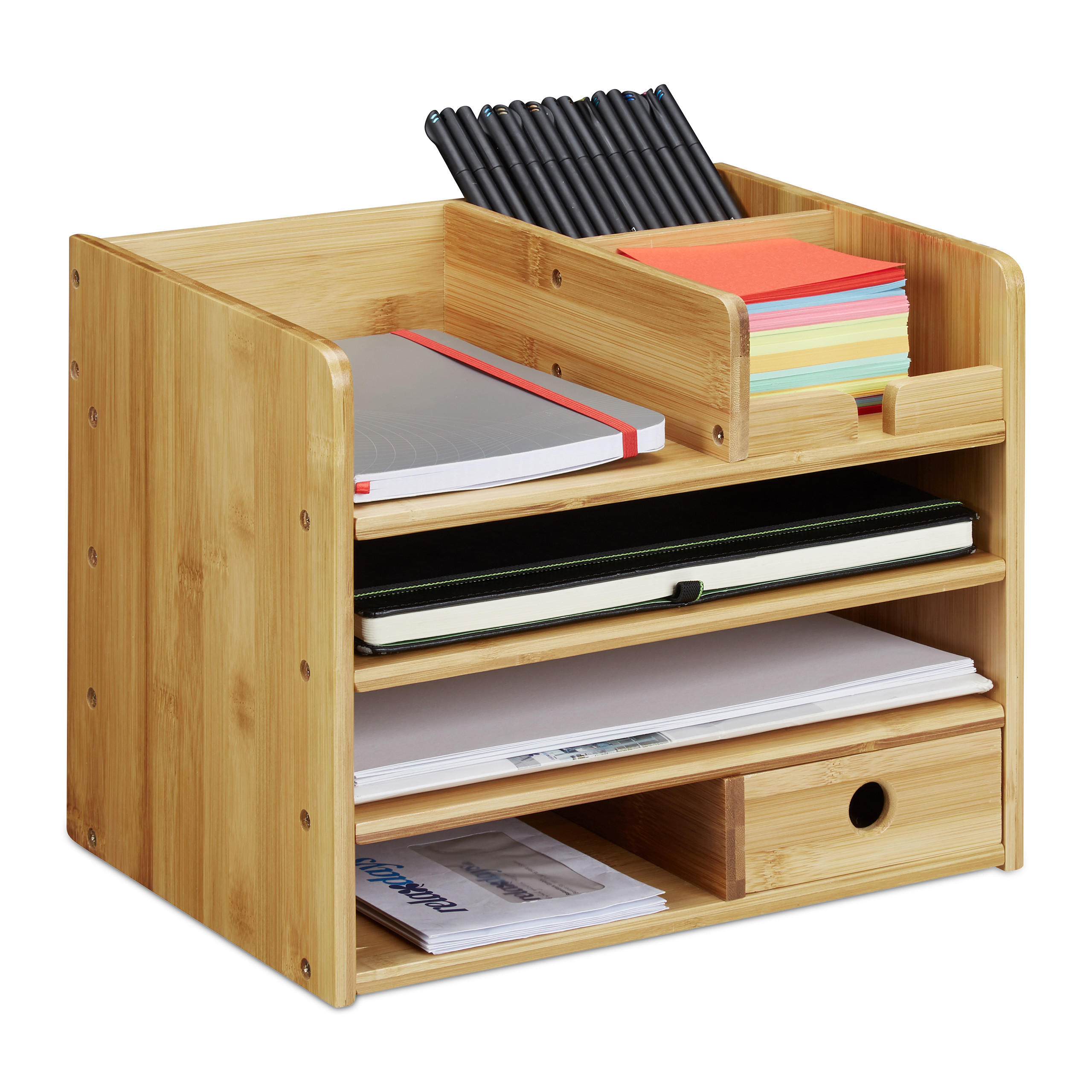 Relaxdays ORGANIZÉR Přírodní bambus A4 se zásuvkou 26x33x24 cm
