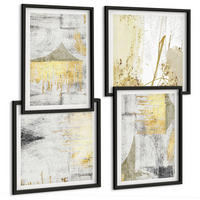 BILDER SET 4er Set - 50x50 cm & 40x60 cm Schwarzer Rahmen - Abstrakte minimalistische Muster - Schwarz, Kunststoff (50/50cm) - TULUP