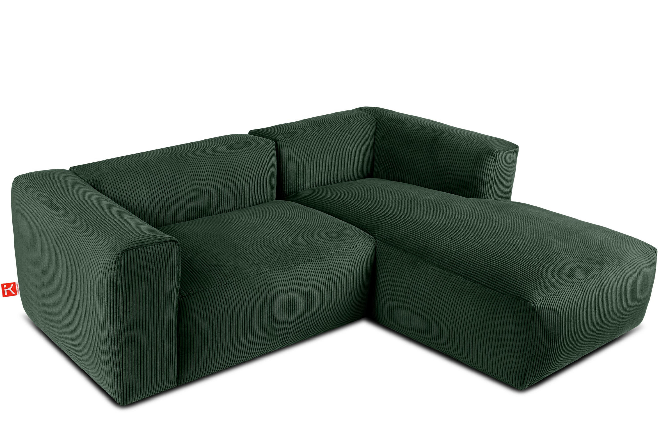 ECKMODULSOFA-RECHTS BUFFO 3/4 Sitzer mit extrem weicher Sitzfläche, Kordstoff, dunkelgrün - Dunkelgrün, Textil (237/180cm) - KONSIMO®