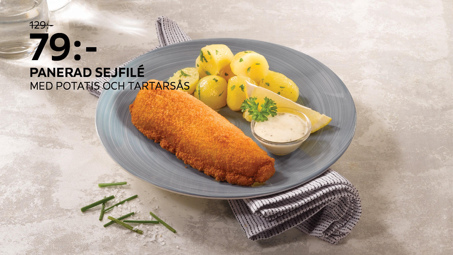 Panerad sejfilé  Med potatis och tartarsås