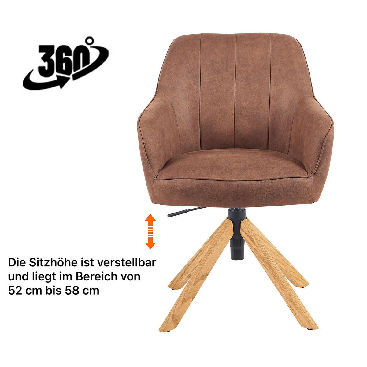 BÜROSTUHL Mika-Jaro - Honigeiche/Braun, Eichenholz/Holz (60/88/65cm) - DUBI Möbel