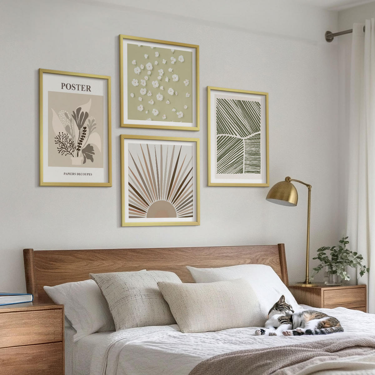 WANDBILDER 4er Set - 50x50 cm & 40x60 cm Goldrahmen - Pflanzenmotive in gedeckten Farben - Goldfarben, Kunststoff (50/50cm) - ArtPrintCave