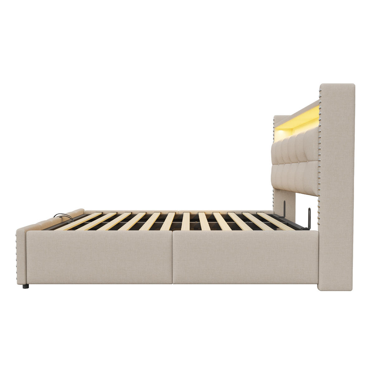 POLSTERBETT 180/200 cm Beige mit LED-Beleuchtung und USB- und Type-C-Anschlüssen - Beige, Textil (180/200cm) - OKWISH