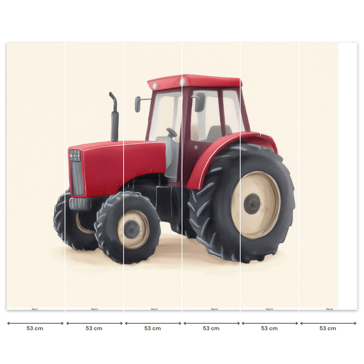 KINDERTAPETE - Traktor - Minimalistisch - Illustration - Rot - 300x260 cm - Rot, Papier (300/260cm) - OnlyWow