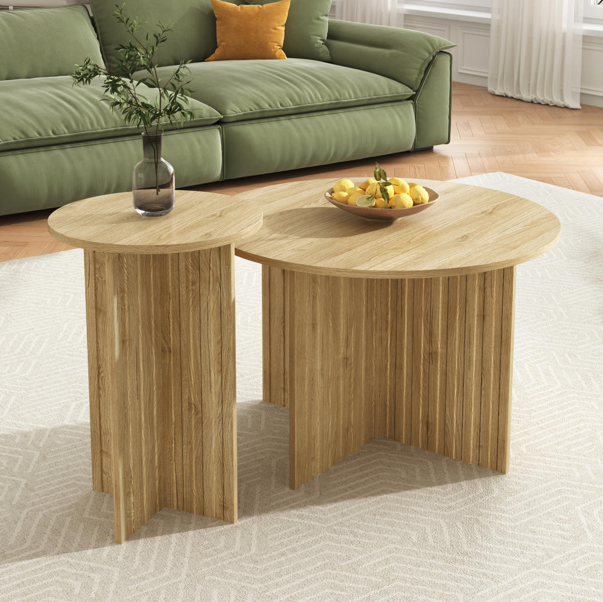 COUCHTISCH-SET 2-teilig 76/40 cm in Holzoptik, platzsparendes Nestdesign - Naturfarben, Holzwerkstoff (76/76/50cm) - Flora Grace