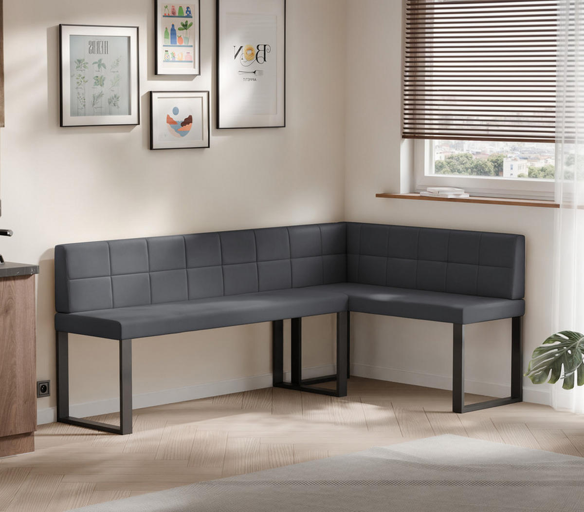 ECKBANK rechts SANA U Kunstleder gesteppt, 142/196 cm Grau - Grau, Kunststoff/Textil (142/196cm) - Idohome