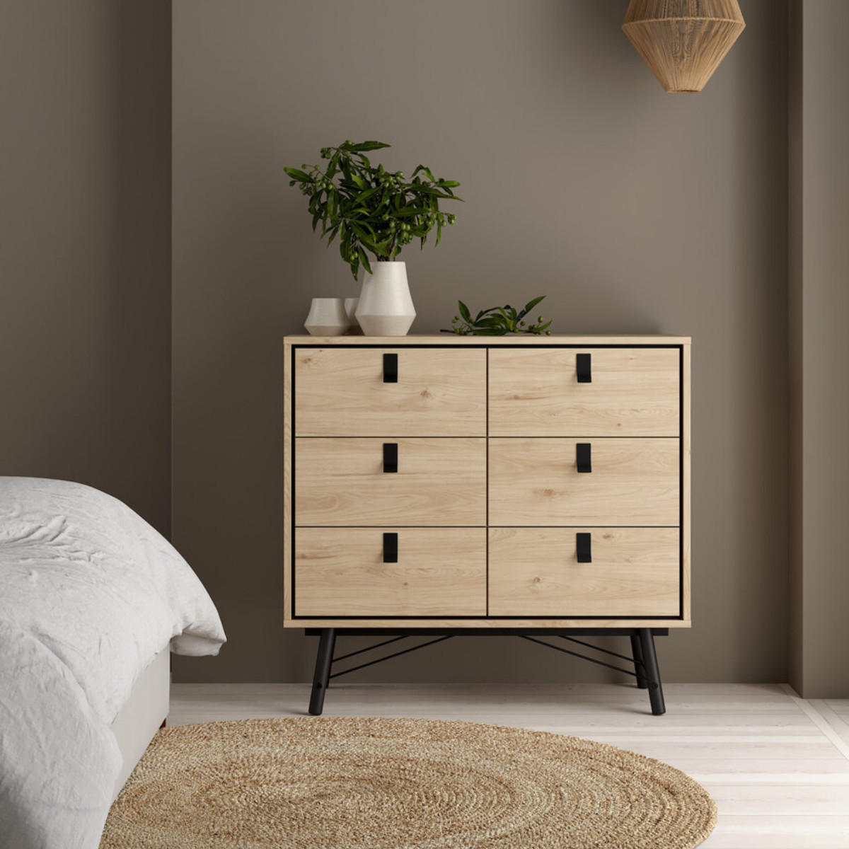 DOPPELTE Kommode mit 6 Schubladen mit Metallgestell joyce 101,8/40,1/94,8 cm - Zwetschgeholzfarben, Holzwerkstoff (40.1/94.8/101.8cm) - Calicosy