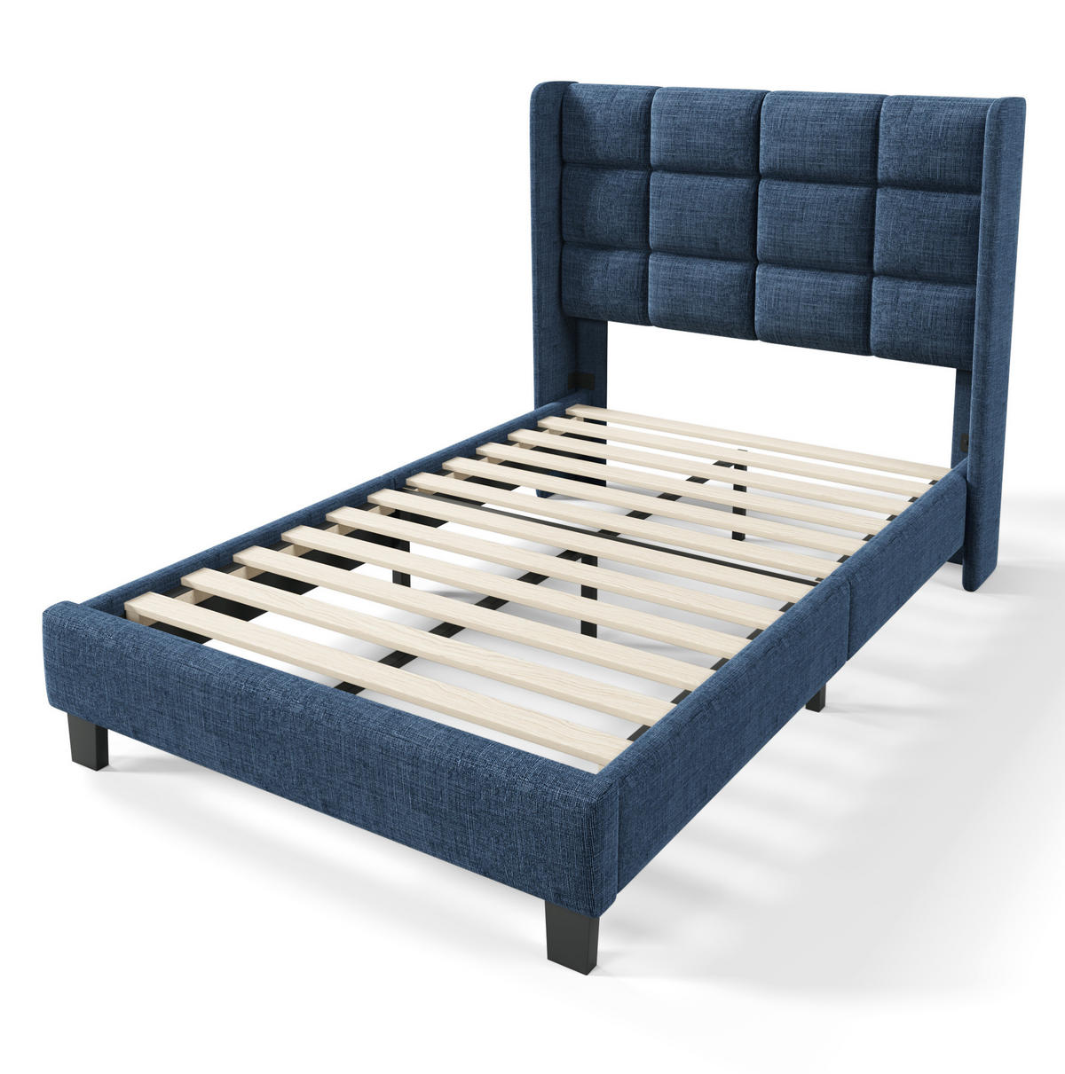 POLSTERBETT 90/200 cm Blau aus Leinen mit Lattenrost - Blau, Textil (90/200cm) - OKMYHOME