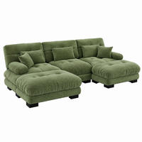 SOFA modular Chenille Green mit Ottomans - Grün, Kunststoff (145/81/313cm) - Meubliv