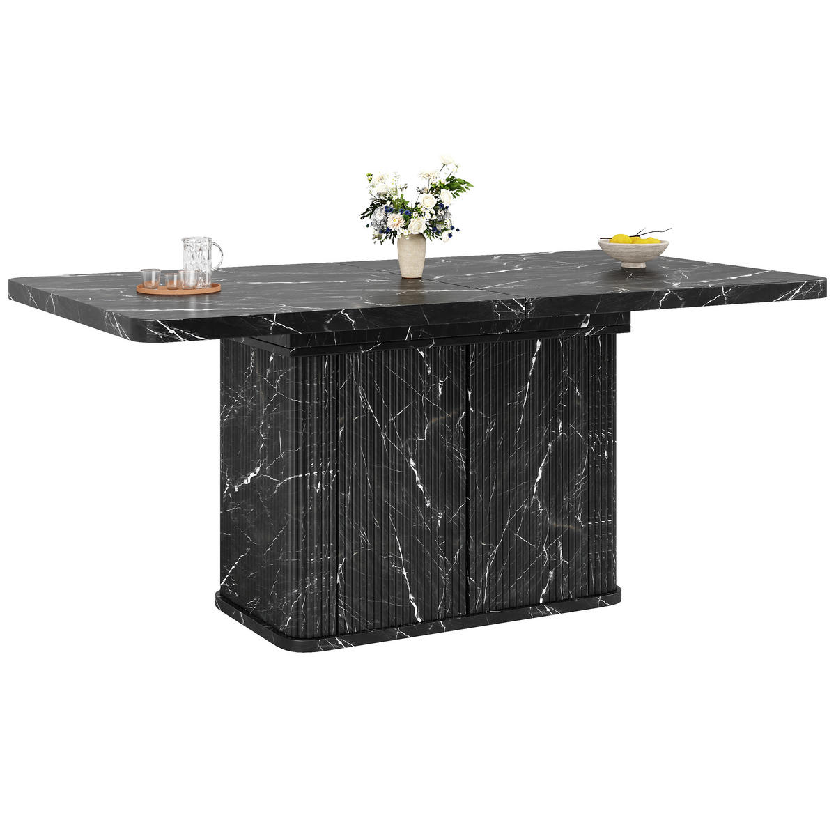 ESSTISCH 140–180/80/76,5 cm, Schwarz/Marmorfarben - Schwarz, Holzwerkstoff/Metall (180/80/76.5cm)