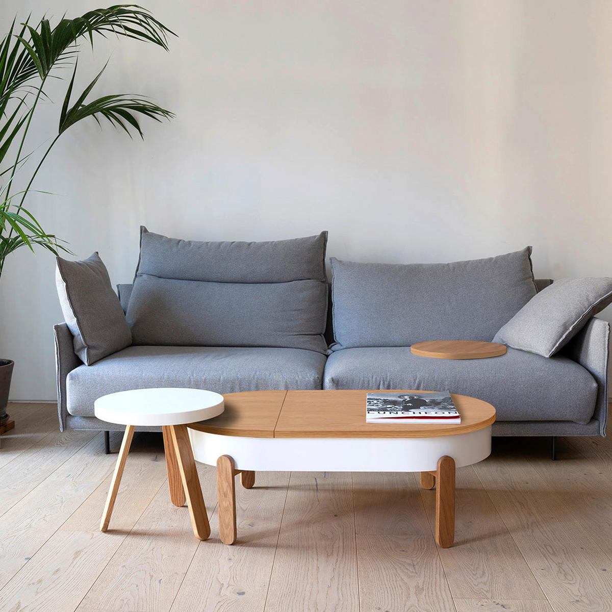 BEISTELLTISCH Batea S mit Tablett - Eichefarben/Weiß, Holz (42/42/42cm) - Woodendot