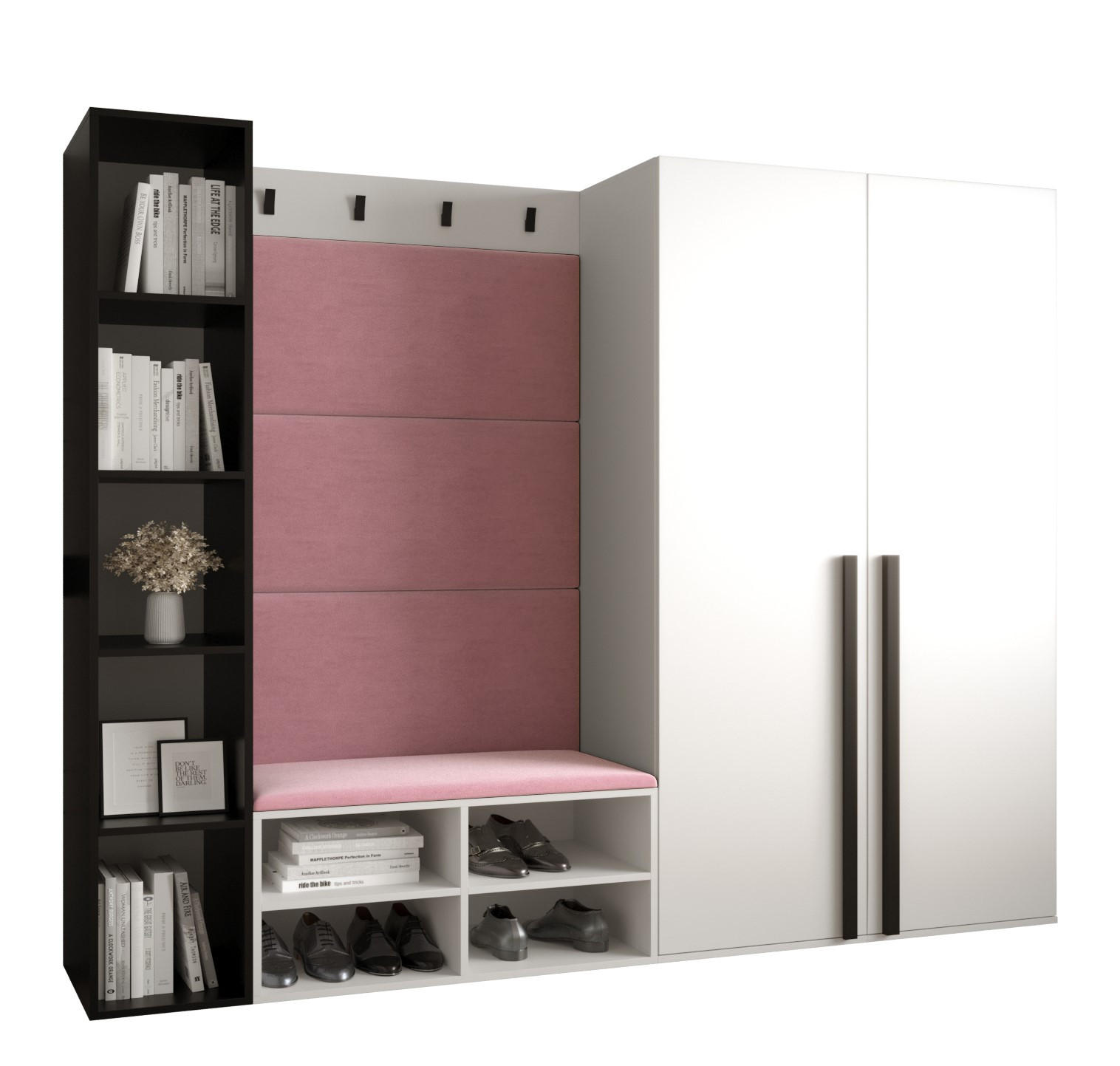Möbel Kryspol Garderoben-Set Weiß, Pink 214x184x42 cm