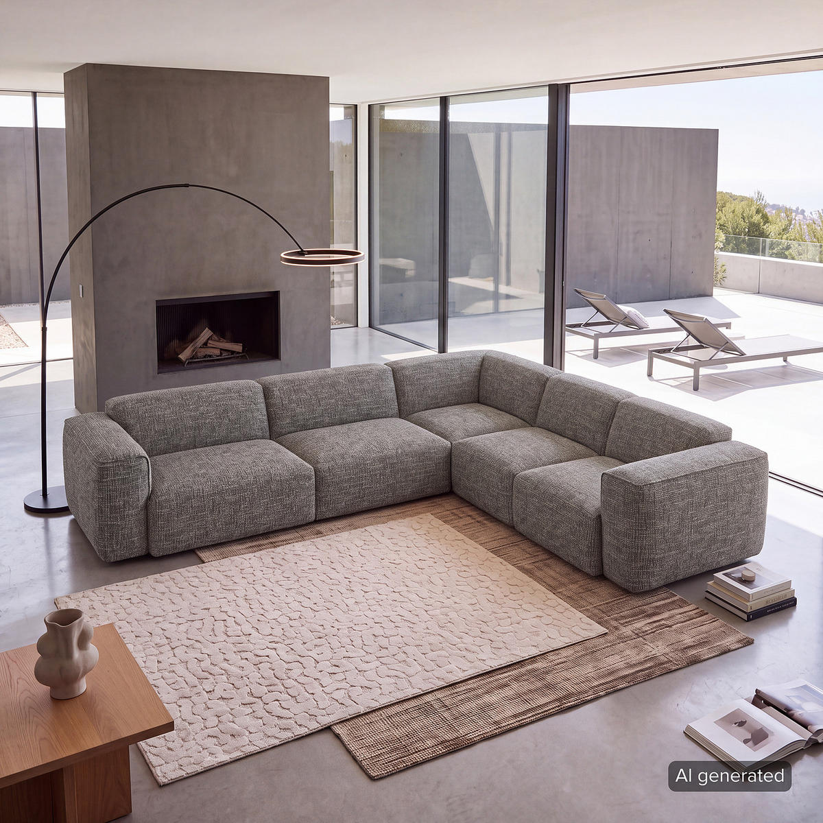 ECKSOFA mit Rundecke - Schwarz/Grau, Kunststoff/Textil (325/260cm) - home24