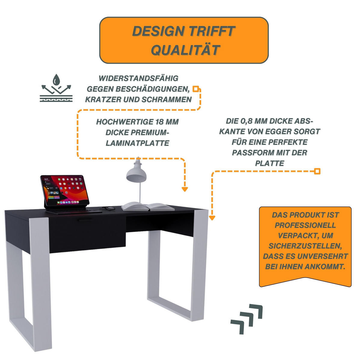 SCHREIBTISCH Schwarz 120/73/53,6 cm - Schwarz/Weiß, Holzwerkstoff (53.6/120/73cm) - CraftPAK