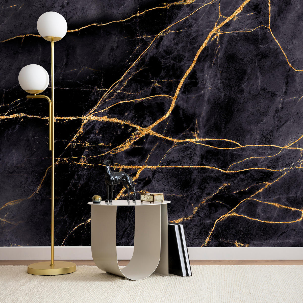 FOTOTAPETE Marmor Muster Abstraktion Glamour 200x140 - Beige/Schwarz, Papier (200/140cm) - Muralo