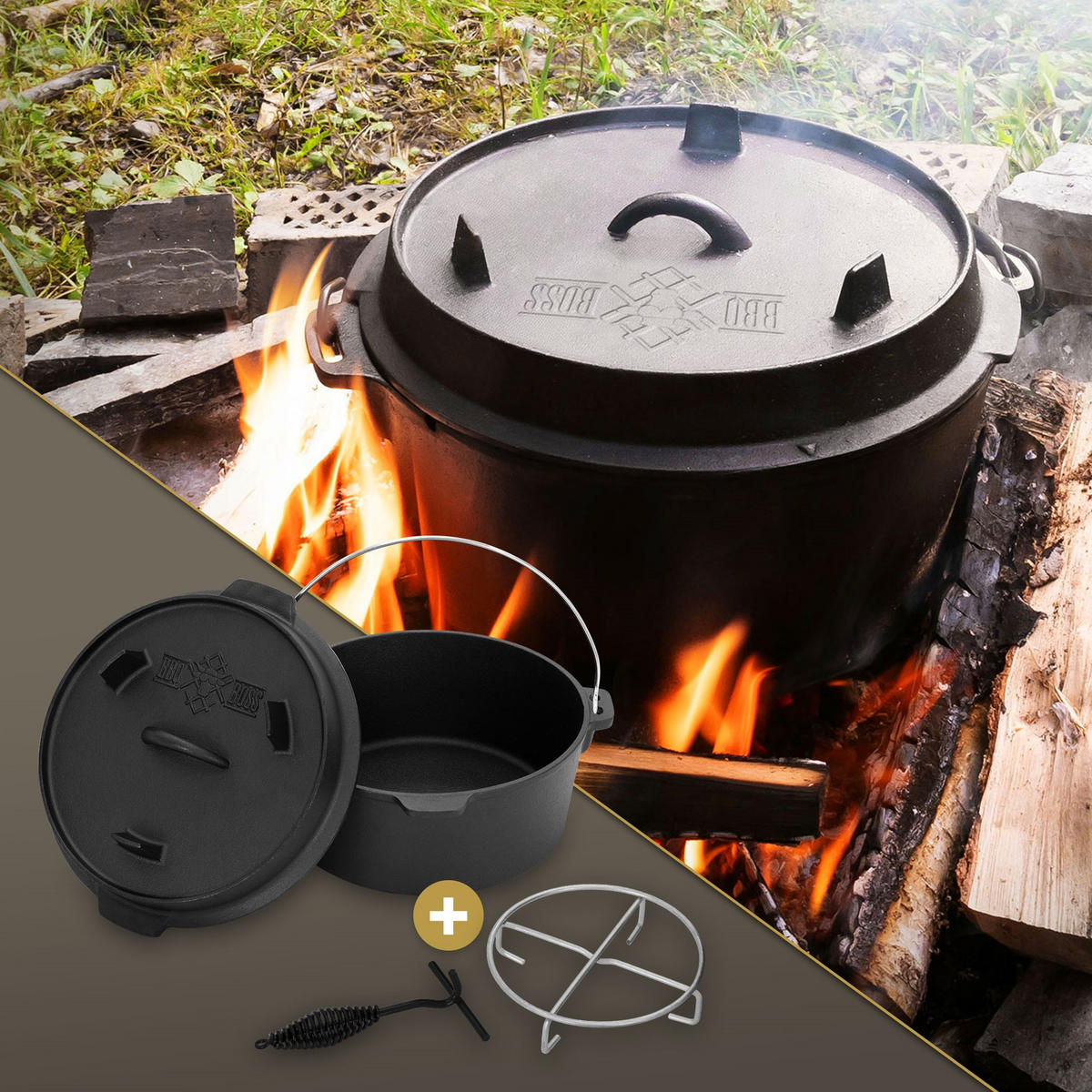 DUTCH-OVEN - Schwarz, Metall (28/24/27cm) - BBQ Boss