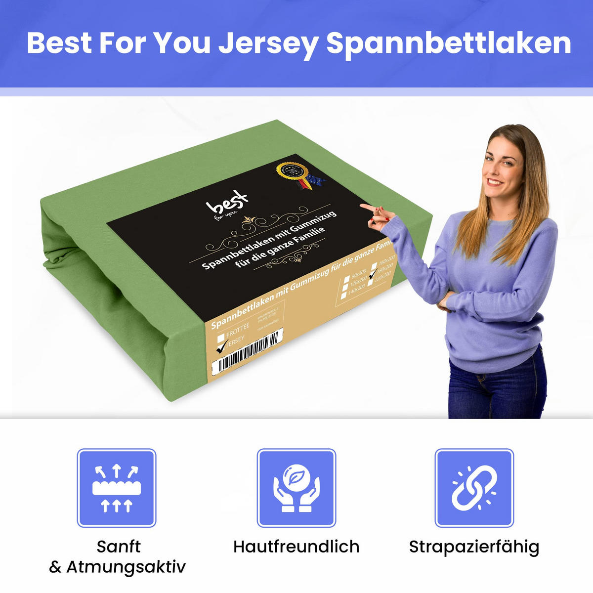 SPANNBETTLAKEN 160/200 cm, Jersey Elastisch 100 % Baumwolle Grüner Apfel - Hellgrün, Textil (160/200cm) - Best For Home