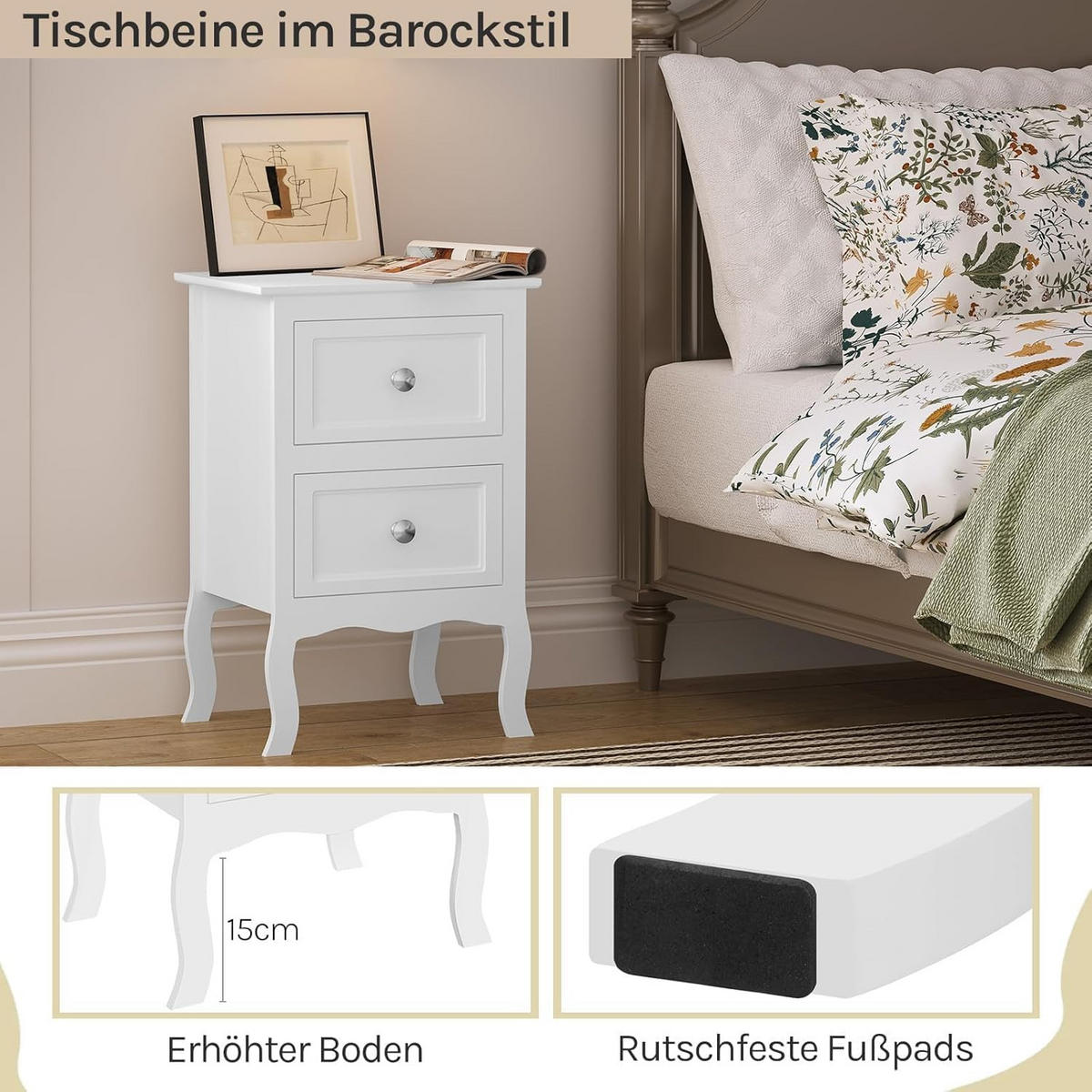 NACHTSCHRANK 30/40/60 cm, aus Holzwerkstoff MDF, Weiß - Weiß, Holzwerkstoff/Metall (40/60/30cm) - Woltu