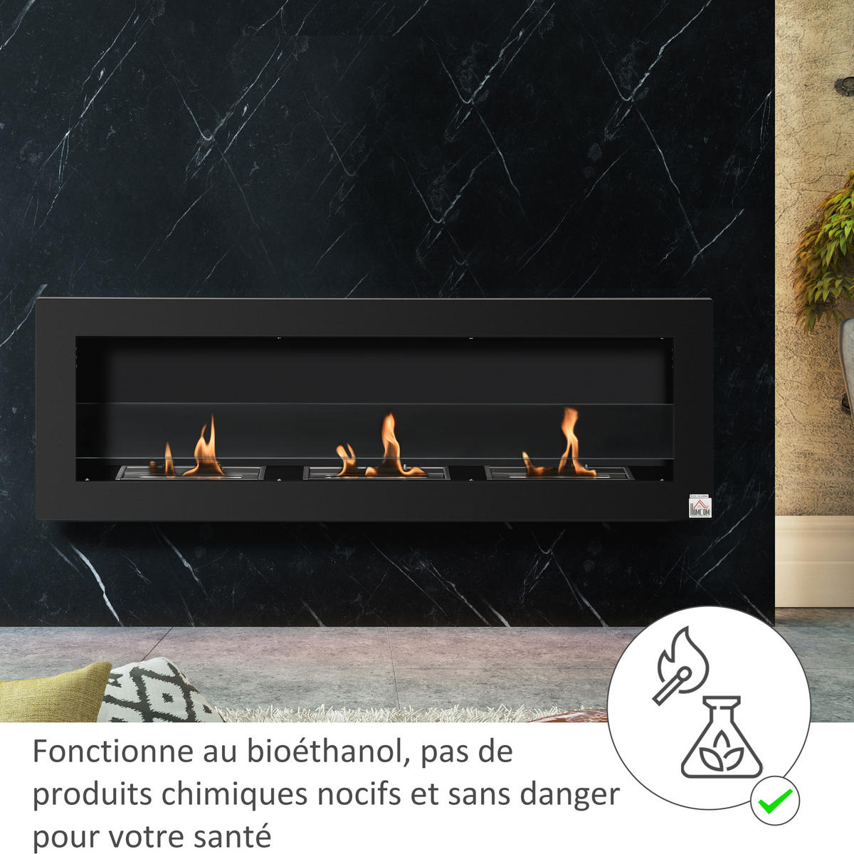 ETHANOLKAMIN DE-17012 3 Brenner 3 L einbaubar Schwarz - Schwarz, Metall (120/40/15cm) - ComfortXL