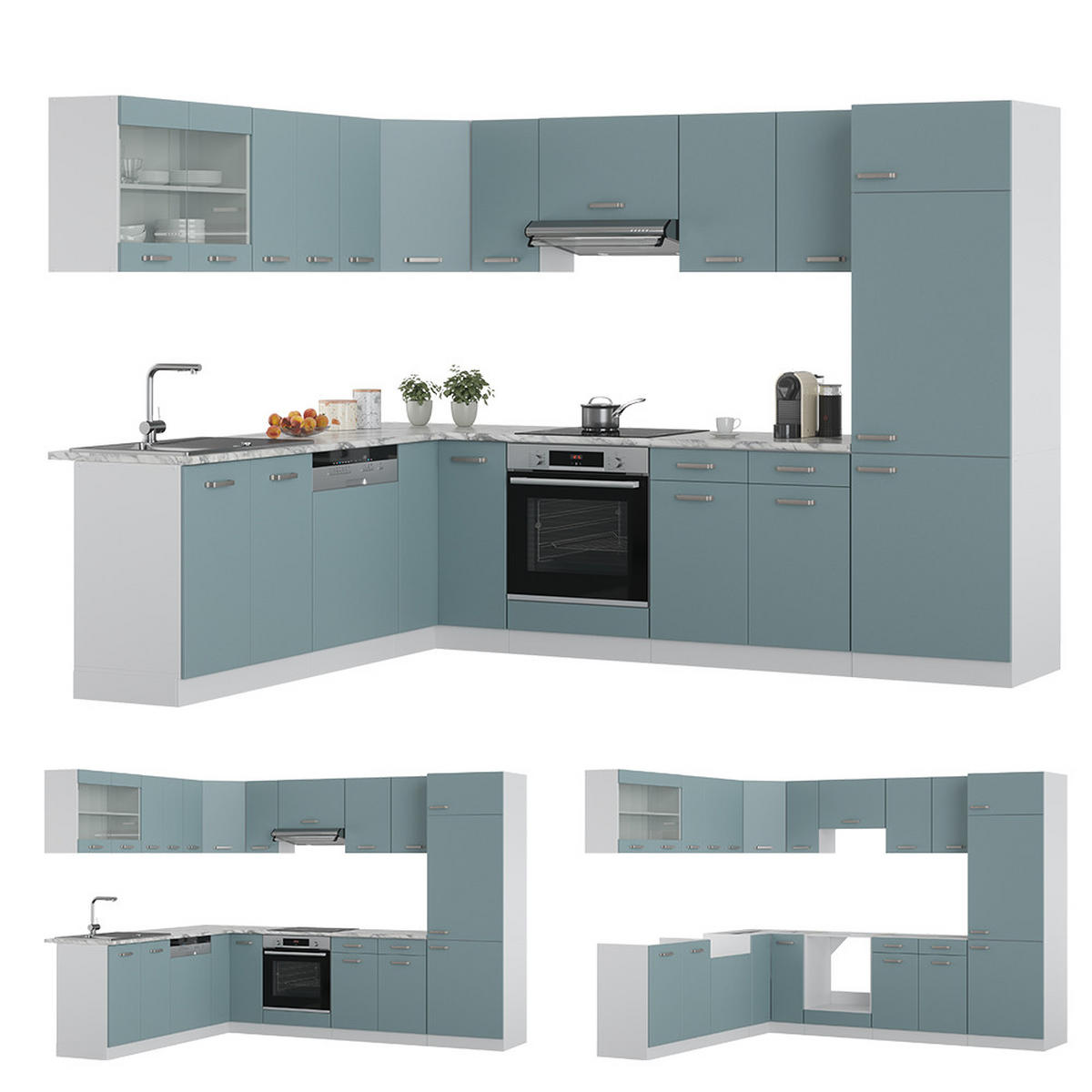 ECKKÜCHE R-Line Blau-Grau/Weiß 227 x 287 cm, AP Anthrazit - Blaugrau/Weiß, Holzwerkstoff (287/81.6/60cm) - Vicco